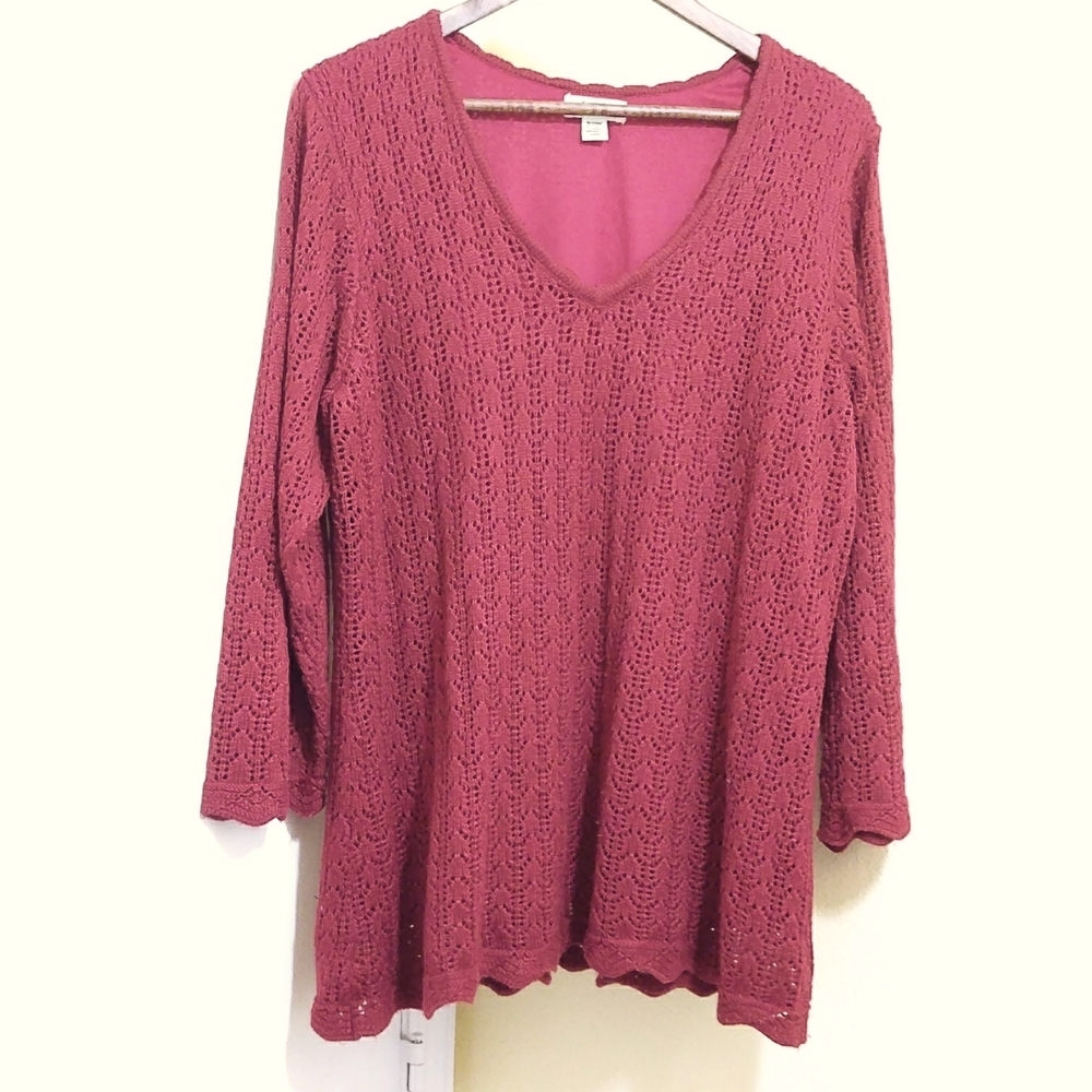 Knitted Sweater - Lined - Red / Maroon - Size 18/20W
